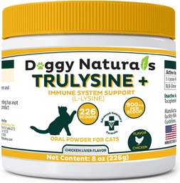 Trulysine Plus L-Lysine för katter Immune Support Oral Powder 8oz / 226g - Katter och kattungar av all ålder, Sneezing, Runny Nose Squinting, Watery Eyes Chicken Liver Flavor (USA) (226 Grams (900mg / Scoop))