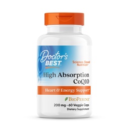 Doctor's Best High Absorption CoQ10 200mg with BioPerine Supplement - Coenzyme Q10 Caps for Heart Health & Antioxidant Support, CoQ10 200 mg for Women & Men, Non GMO - 60 Veg Capsules
