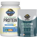 Garden of Life Protein & Creatine Bundle - Vegan Vanilla Protein Powder 20 portioner med BCAAs, Probiotics & Enzymes + Kreatinmonohydrat Pre Workout 60 portioner för muskel, styrka och prestanda