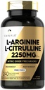 Carlyle L-Arginine L-Citrulline Supplement | 2250mg | 240 Powder Capsules | Nitric Oxide Precursors | Gratis Form | Non-GMO & Gluten Free
