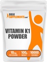 BulkSupplements.com Vitamin K1 Powder - Vitamin K1 Supplement för ben- och hjärthälsostöd - Glutenfri, 10 mg per portion, 100g (3,5 oz) (Pack av 1)
