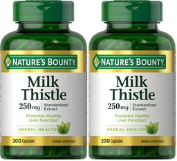 Nature's Bounty Milk Thistle Capsules, Traditionally Used for Liver Health, Herbal Supplement, 250 mg per Serving, 200 Count (Pack of 2)
