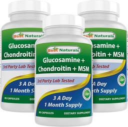 Bästa Naturals, Glukosamin Chondroitin MSM Supplements, 2600 mg per portion, 90 kapslar (90 greve 3))