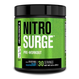 Jacked Factory NITROSURGE Pre Workout Supplement - Energy Booster, Instant Strength Gains, Clear Focus & Intense Pumps - INGEN Booster & Powerful Preworkout Energy Powder - 30 portioner, Blue Raspberry
