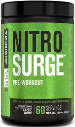 Jacked Factory NITROSURGE Pre Workout Supplement - Endless Energy, Instant Strength Gains, Clear Focus, Intense Pumps - NO Booster & Powerful Preworkout Energy Powder - 60 portioner, Arctic White
