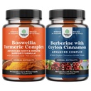 Bundle of Boswellia Extract Capsules with Turmeric - Advanced Immune Health Support Supplement and Balancing Berberine Plus 1200mg Per Serving - Antioxidant Berberine with Ceylon Cinnamon Capsules