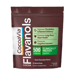 CocoaVia Cocoa Flavanols 500mg, High Flavanol Cocoa Powder, Support Heart and Brain Health, ökar kväveoxid, cirkulation, preworkout, Travel-Friendly, Vegan, Dark Chocolate, 15 Single Serve Sticks