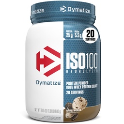 Dymatize ISO100 Whey Protein Powder Isolate, Cookies & Cream, 25g Protein, 5,5 g BCAA, mindre än 120 Cal., Gluten Free, 1g Fat, 1g Sugar, 2g Carb (20 portioner)