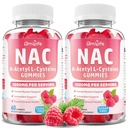 2 Pack NAC Gummies for Kids & Adults, 1000mg N Acetyl Cysteine Supplement NAC Chewable for Antioxidants & Immune Support, Liver Health, Raspberry Flavor, 120 Count