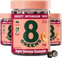 8Greens Supergreens Gummies | Super Greens Powder Superfood Gummy för Metabolism, Immunity & Focus, Digestive Health Enzymes, Organic: Chlorella, Spirulina, Aloe Vera, Peach Flavor, 150 Count