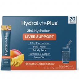 Hydralyte Liver Support + Electrolyte Mix med mjölk Thistle, Turmeric, Ginger, Prickly Pear, Green Tea Extract Formulerad för snabb rehydrering (Pineapple Mango Ginger, 20 Packets)