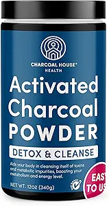 Charcoal House Detox och Cleanse USP Medical Grade Coconut Shell aktiverat kolpulver - med hög adsorptiv och snabbverkande kapacitet - pulveriserad, ätlig och näringsmässig - 24 oz