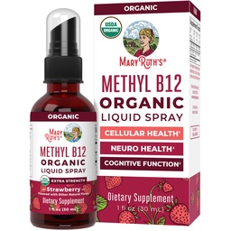 MaryRuth Organics Vitamin B12 Liquid Spray | Vegan, icke-GMO, Gluten-Free | USDA Organic Supplement | Energy & Nervous System Support | B12 Vitaminer för kvinnor & Män | 720 mcg | 1 Fl Oz