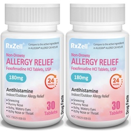 RXZELL Allergy Relief | Fexofenadine HCl 180mg, 24-Hour Antihistamine, Non-Drowsy (30 Count (Pack of 2))