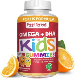 Känn bra Vitamin Co. Komplett DHA Gummies för barn | med Omega 3 6 9 + DHA, Vitamin C | Stöder Hälsosam hjärnfunktion, Vision & Heart Health | Gluten Free, Vegetarian | 60 Gummies