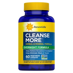 Renew Life Cleanse More Herbal Formula with Magnesium for Overnight Occasional Constipation Relief; Hjälper till att främja avfall och toxin Elimination; Gluten, Dairy och Soy Free; 60 Vegetariska kapslar