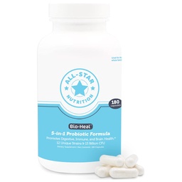 5-i-1 Bio-Heal® Probiotiska kapslar för barn, män och kvinnor - Bästa tillskott för hjärnfunktion, gut hälsa och förstoppning - hållbarhet och befäst med vitaminer, mineraler och prebiotika