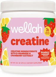 Wellah Creatine för kvinnor - Kreatinmonohydrat med Dandelion & Cranberry Extract (50 portioner, jordgubbslemonad)