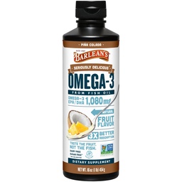 Barleans Omega 3 Fish Oil Liquid Supplement för män och kvinnor, Pina Colada, 1080mg EPA och DHA Fatty Acid, 16 oz