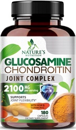 Glukosamin Chondroitin MSM 2100mg Complex - Gemensamt stödtillägg för Joint Mobility & Comfort för män och kvinnor med gurkmeja & Boswellia, Triple Strength Glucosamine Supplements - 180 kapslar