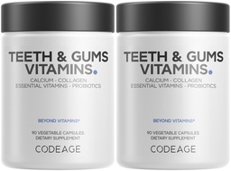 Codeage Teeth & Gums Vitamins + Oral Probiotics Supplement for Mouth - Whole Food Calcium, Collagen, Potassium, Vitamin C, D3, K2, Zink - Oral Care & Dental Multivitamin Supplements - 2 Pack
