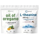 Micro Ingredients Oil of Oregano 6,000mg Softgels & L-Theanine 200mg with Magnesium Glycinate Bundle 2 Pack | 4X Strength Carvacrol & Thymoquinone | Amino Acid & Mineral Complex
