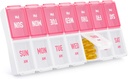 Weekly Pill Organizer 2 gånger om dagen, snygg Pill Box 7 Day AM PM med stora kompartement, Pill Case lätt att använda, BPA-fri Pill Container för vitaminer, fiskoljor, tillskott, mediciner, rosa