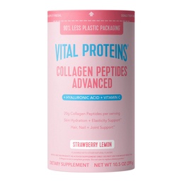 Vital Proteins Collagen Peptides Advanced, Hydrolyzed Peptides med Hyaluronsyra och vitamin C - Strawberry Lemon Flavor Powder, 10.5oz