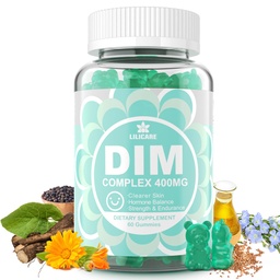 DIM Supplement Kvinnor 400mg, Östrogen Supplement för kvinnor, Sugar Free DIM Gummies för Män & Kvinnor w / Biotin, Flaxseed Oil, Burdock, Calendula, BioPerine för Hormone Balance, Menopause & Prostate 60Cts