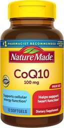 Nature Made CoQ10 100mg, Kosttillskott för hjärthälsa, 72 Softgels, 72 Day Supply