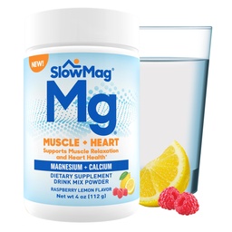 SlowMag® Magnesiumpulver, Magnesium + Calcium Supplement Drink Mix, Raspberry Lemon Flavor, stöder muskelavkoppling och hjärthälsa, 4oz
