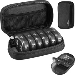 Serfeymi Weekly Travel Pill Organizer 2 Times A Day AM PM Uppgraderad Black Pill Box 7 Dag med Portable Zipper Canvas Pill Case, Medicine Organizer för piller, vitaminer, kosttillskott, fiskoljor - Svart 01