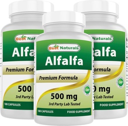 Bästa naturliga Alfalfa Green Super Food 500 mg 180 kapslar (180 greve av 3)