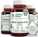 Natural Nutra R-Alpha Lipoic Acid, förbättra ben och hjärthälsa, förbättra minnesfunktionen, förbättra nervfunktionen bidrar till övergripande hälsa, glutenfri 100 mg, 60 Vegan och vegetariska tabletter.