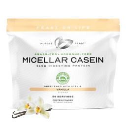 Muscle Feast Grass Fed Micellar Casein Protein Powder, Pasture Raised & Hormone Free, Slow Digesting Casein Protein - Stöder Overnight Muscle Recovery, Gluten Free Protein Powder - Vanilla, 4lb