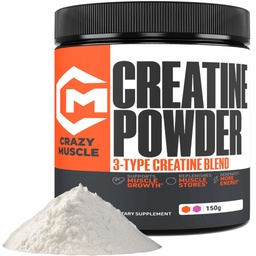 Crazy Muscle Creatine Monohydrate Powder, 5000mg Premium 3X ThreeAtine Pre Workout Mass Gainer, High Absorption Easy to Take Powder Optimum Performance för män och kvinnor, 30 portioner