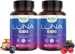 Nested Naturals Luna Kids Sleep Aid tabletter för barn 4 + - Naturligt modifierade ingredienser - Gentle, Herbal Supplement med Chamomile, Melatonin, Valerian & Lemon Balm - 120 Chewable tabletter