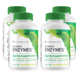 Youngevity Ultimate Enzymes® - Multi Enzymes for Digestion, Gas & Bloating Relief - Betaine HCl, Ox Bile, Pancreatine 10X, Papain 6M, Pepsin 1:3000 (120 kapslar - 4 Pack)
