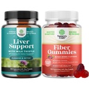 Bundle of Liver Cleanse Detox & Repair - Milk Thistle Dandelion Root Choline Beetroot Artichoke Extract and Fiber Gummies - Chicory Root Supplement with Prebiotic Support for Gut & Digestive Health