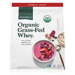 Natural Force Grass Fed Organic Whey Protein Powder - Non GMO Verified, Humane Certified & Lab Testad för gifter - Pure & Unflavored - Keto Friendly, Low Carb och Kosher - 5 Pound A2 Protein