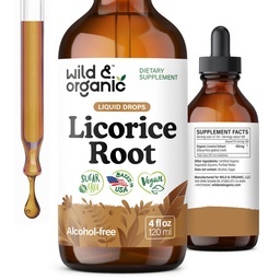 Wild & Organic Licorice Root Tincture - Digestive, Lung & Skin Support - Licorice Root Extract Liquid Drops - Vegan, Sugar & Alkoholfri Supplement - 4 fl oz