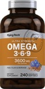 Piping Rock Omega 3 6 9 Supplements for Women and Men | 3600mg | 240 Softgel Capsules | Fish Flax Borage | Ultra Strength | Non-GMO, Gluten Free
