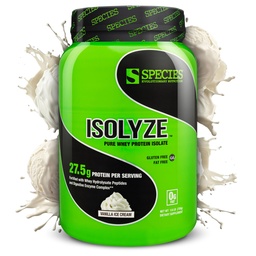 Species Nutrition Isolyze Whey Protein Powder, 100% Whey Isolate för Muscle Building, 27.5g Protein Per Scoop, No Sugar & Low Fat (Vanilla Ice Cream, 22 portioner)