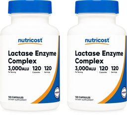 Nutricost Lactase Enzyme Komplex 3 000 FCC ALU, 120 Veggie Capsules - Icke-GMO, Gluten Free, 120 portioner (2 flaskor)