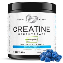 Muscle Feast Creapure Creatine Monohydrate Powder, Vegan Keto Friendly Gluten-Free, Muscle Recovery Supplement och Trusted Creatine för muskeltillväxt, smaksatt kreatin, naturlig blå hallon, 300g