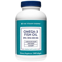 Vitamin Shoppe Omega 3 Fish Oil, EPA & DHA 500mg, Purity Assured, molekylärt destillerad för att stödja kardiovaskulär, gemensam och hjärnhälsa 1000mg (240 Softgels)