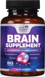 Hjärntillskott för minne och fokus - Extra styrka Nootropic Capsules för koncentration, Alertness, kognitivt stöd - Fosfatidylserin, DMAE, Brain Health Vitamins B6 C E Zink - 60 kapslar
