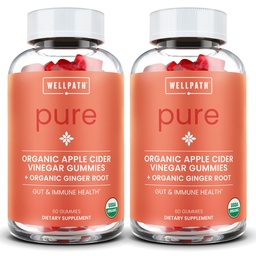 WellPath Pure ACV Gummies (2 Pack) - Apple Cider Vinegar med mamma - USDA Organic Gummy med Ginger för Gut Health | Vegan, Non-GMO, 120 Ct