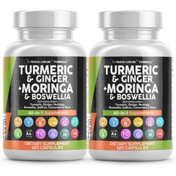 Gurkmeja Moringa Supplement | Ginger Boswellia Saffron - Tillägg för kvinnor och män med Ceylon Cinnamon, Tart Cherry, Quercetin Garlic Nettle Holy Basil - 2Pack