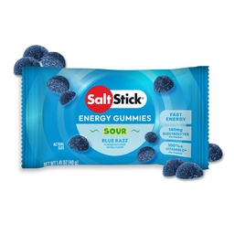 SaltStick Energy Gummies with Electrolytes, Sour Blue Razz, Easy to Chew Electrolyte Gummy, Energy Chews that Taste Great, Caffeine Free - 10 Packs, 80 Gummies